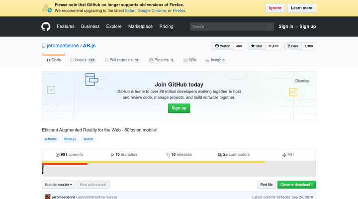 GitHub - jeromeetienne/AR.js: Efficient Augmented Reality for the Web - 60fps on mobile!