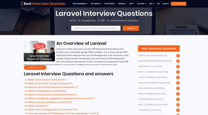 Laravel Interview Questions - Laravel Interview Questions and Answers for 2, 3 & 5 Years Experience