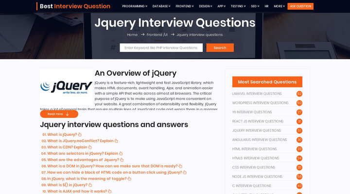 Top Jquery Interview Questions - Jquery Interview Questions and Answers