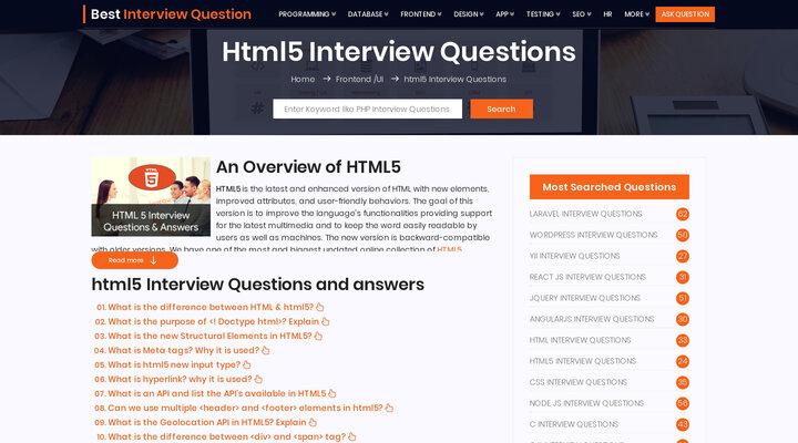Html 5 Interview Questions - Html5 Interview Questions and Answers for Professionals & Fresher