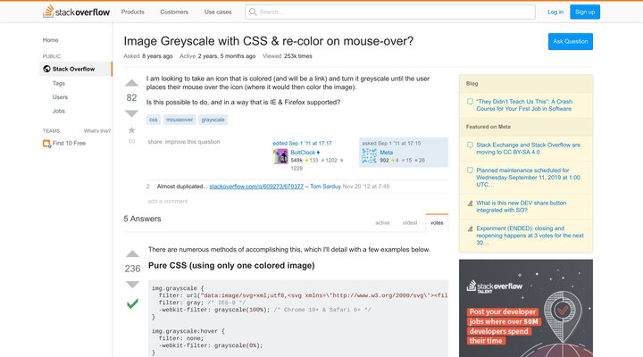 mouseover - Image Greyscale with CSS & re-color on mouse-over? - Stack Overflow