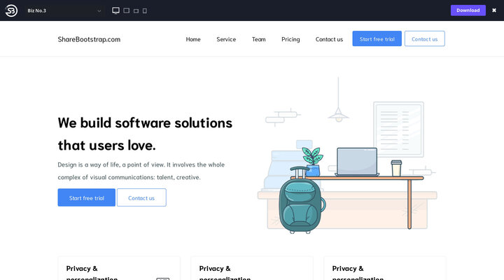 Free Bootstrap tehems and templates | Item : Biz No.3