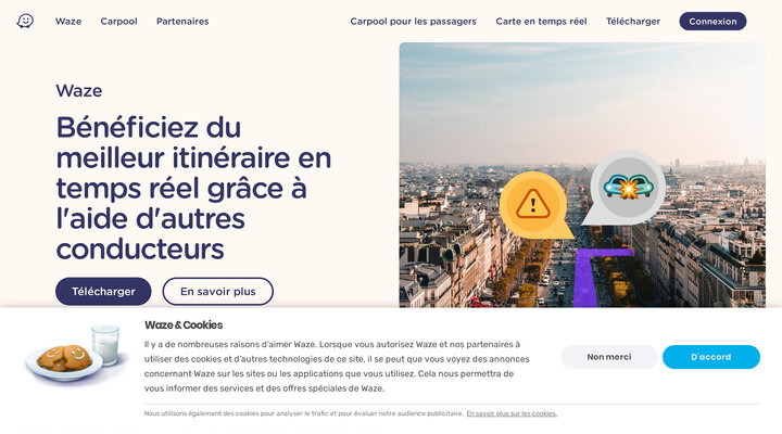 Instructions, rapports et covoiturages par Waze