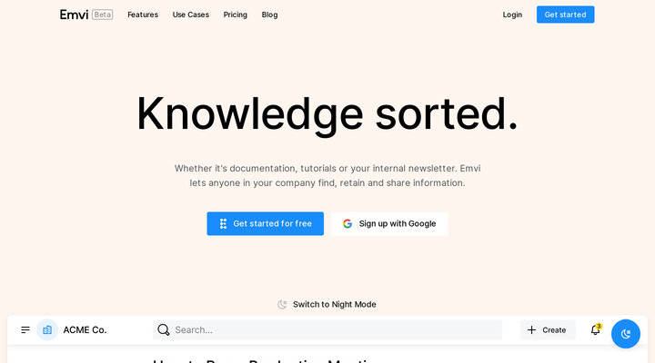 Emvi — Knowledge management platform for companies and teams.