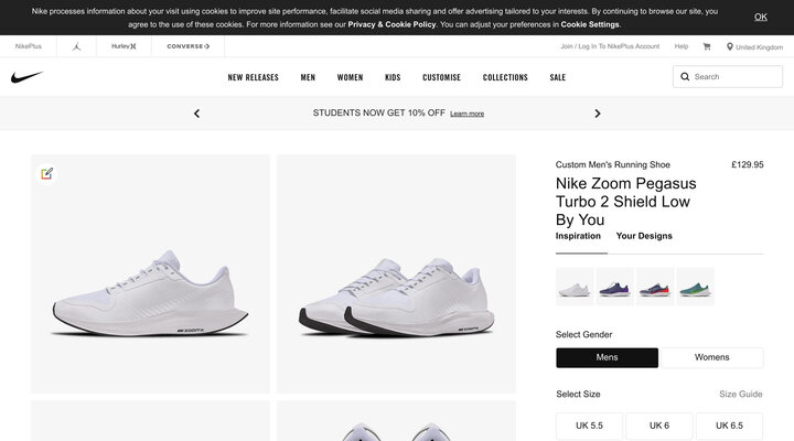 Nike Zoom Pegasus Turbo 2 Shield Low By You Custom Men's Running Shoe. Nike GB