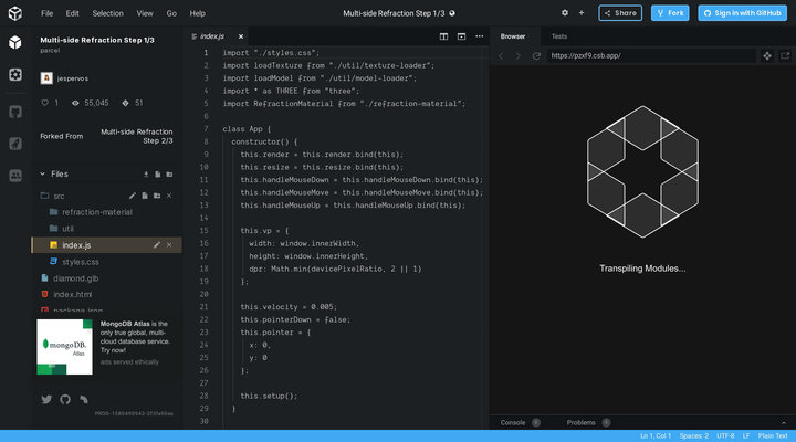 Multi-side Refraction Step 1/3 - CodeSandbox