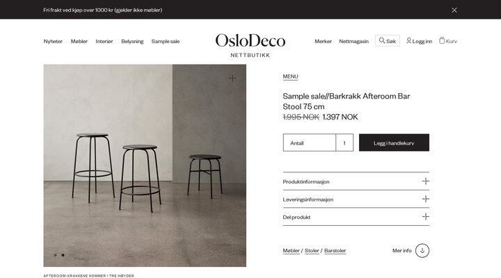 Sample sale//Barkrakk Afteroom Bar Stool 75 cm | OsloDeco