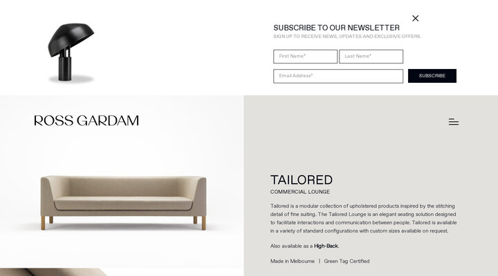 Tailored Couch | Furniture | Ross Gardam - Melbourne Australia