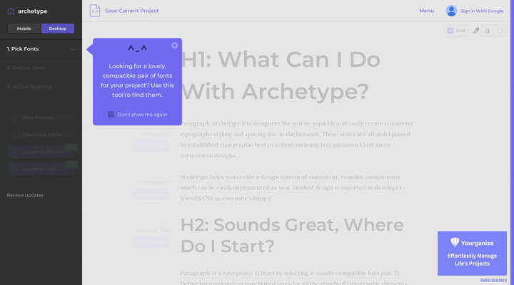 Archetype, Digital Typography Design Tool by Our Own Thing, using Google web fonts