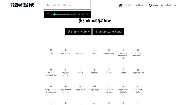 Teenyicons — Tiny minimal 1px icons