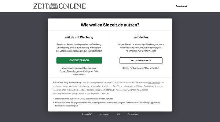 ZEIT ONLINE | Lesen Sie zeit.de mit Werbung oder im PUR-Abo. Sie haben die Wahl.