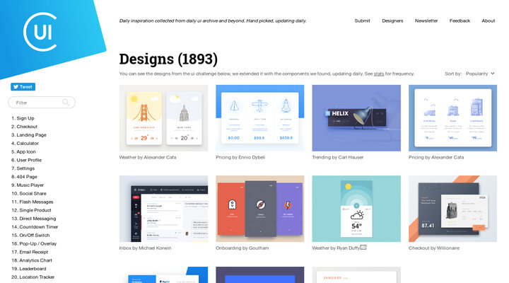 Collect UI - Daily inspiration collected from daily ui archive and beyond. Based on Dribbble shots, hand picked, updating daily.