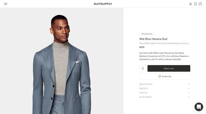 Mid Blue Havana Suit | Pure S120's Wool Flannel Single Breasted | Suitsupply Online Store