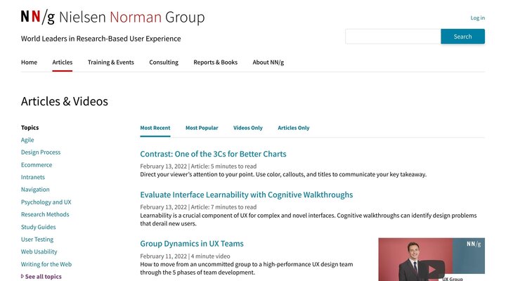 UX & Usability Articles from Nielsen Norman Group