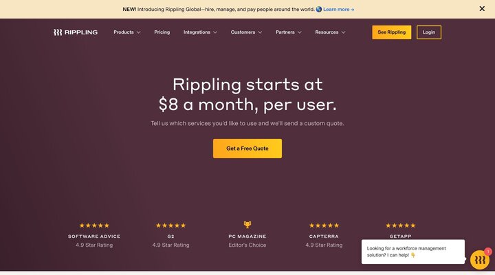 Rippling Cost | Starting as low as $8 Per Month