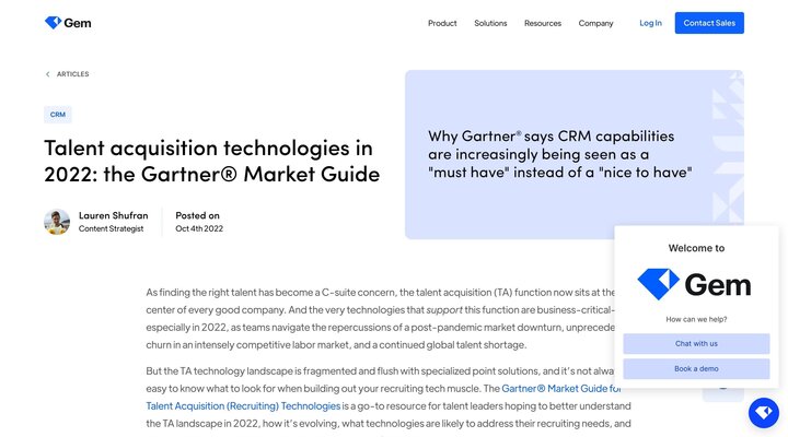 Talent acquisition technologies in 2022: the Gartner® Market Guide | Gem
