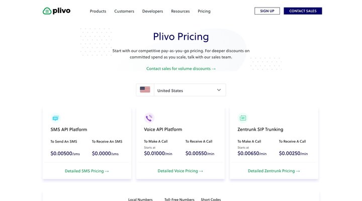 Competitive pay-as-you-go pricing with volume discounts at scale | Plivo