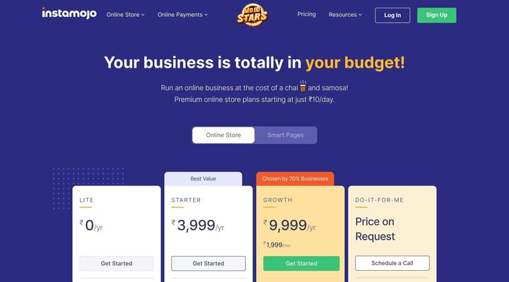 Affordable eCommerce Website Pricing - Starts at Just ₹10/day | Instamojo