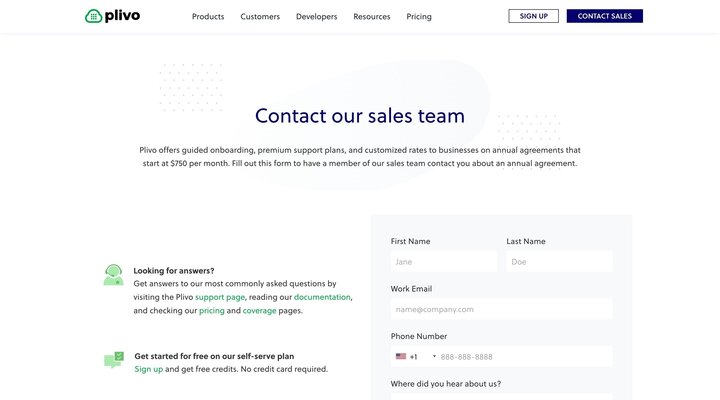 Contact our sales team | Plivo