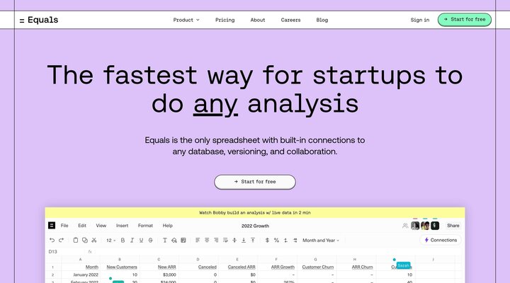 Equals | The fastest way for startups to do any analysis