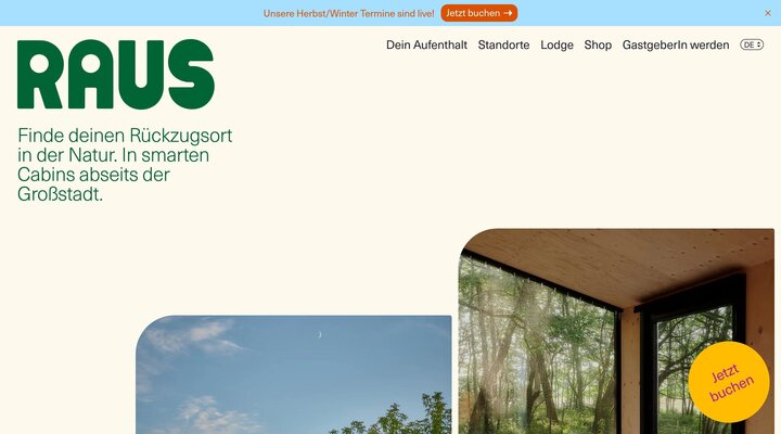 Raus | Intelligente, nachhaltige Cabins in der Nähe Deines Zuhauses