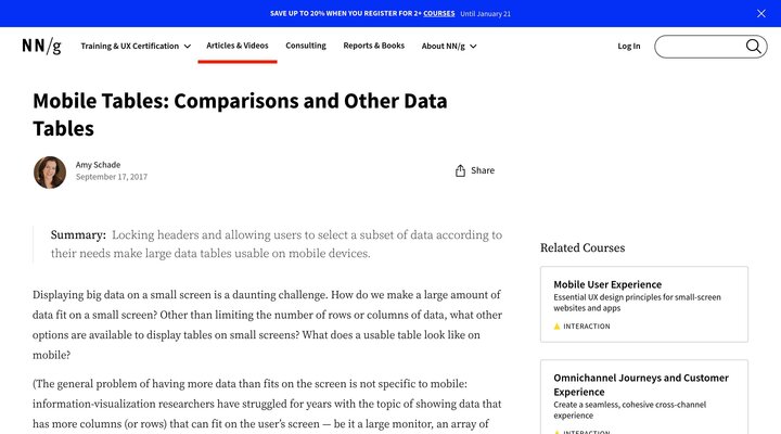 Mobile Tables: Comparisons and Other Data Tables