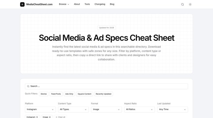 Media Cheat Sheet - Social Media & Ad Specs Cheat Sheet